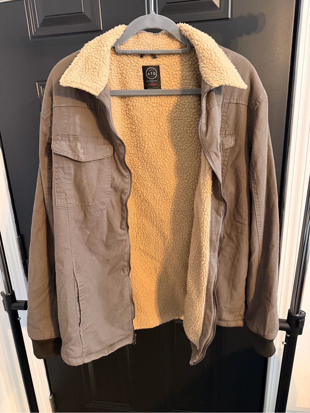 Wrangler x ATG Taupe Jacket with Cream Sherpa Lining